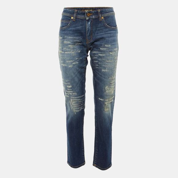Roberto Cavalli Blue Denim Distressed Skinny Jeans M/waist 32
